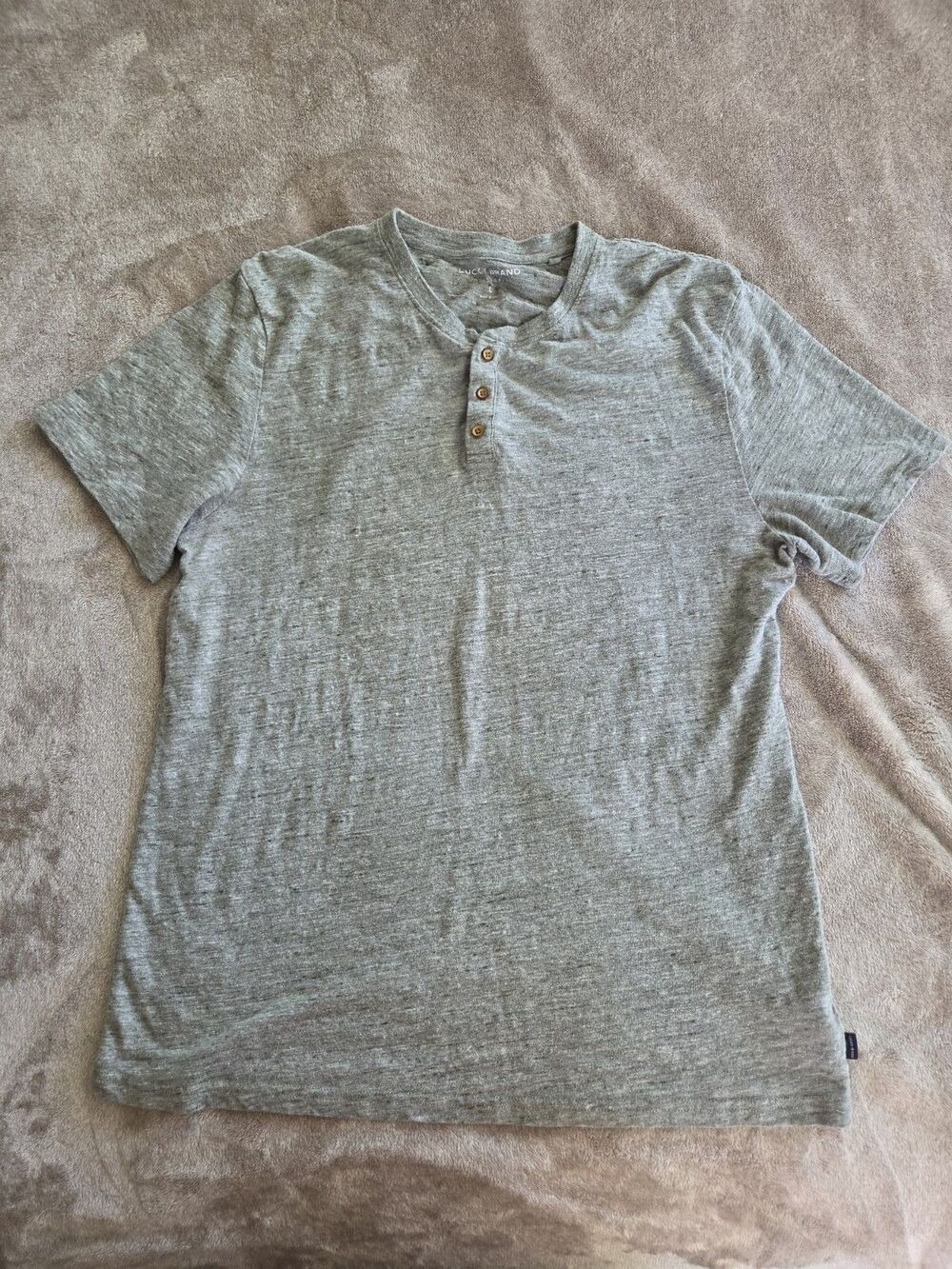Lucky Brand Men's Cotton/Linen Blend Henley Large Heather Gray Short Sleeve Crew